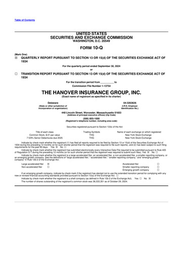 Thumbnail Hanover Insurance Group 10-Q Quarterly Report FY 