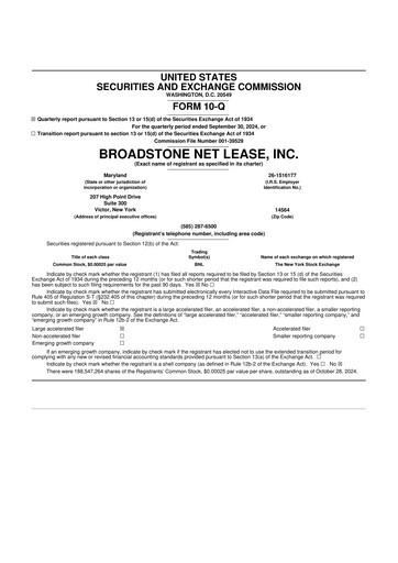 Thumbnail Broadstone Net Lease 10-Q Quarterly Report FY2024 