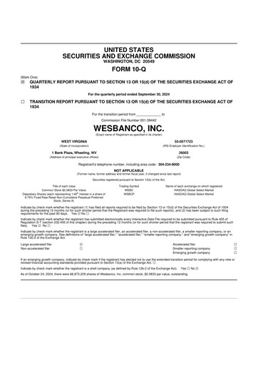 Thumbnail WesBanco 10-Q Quarterly Report FY 