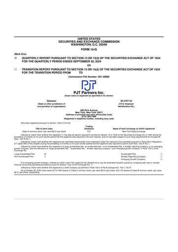 Thumbnail PJT Partners
 10-Q Quarterly Report FY2024 