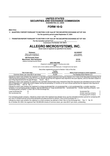 Thumbnail Allegro MicroSystems 10-Q Quarterly Report FY2025 