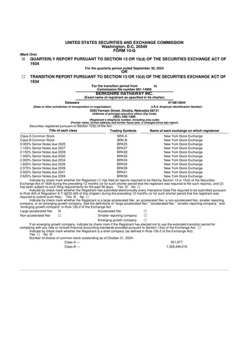 Thumbnail Berkshire Hathaway  10-Q Quarterly Report FY2024 