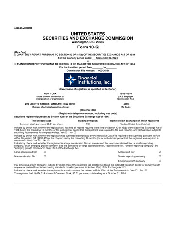 Thumbnail Financial Institutions 10-Q Quarterly Report FY 