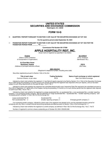 Vorschaubild Apple Hospitality REIT
 10-Q Quartalsbericht 2024 