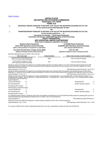 Thumbnail Equity Residential
 10-Q Quarterly Report FY 