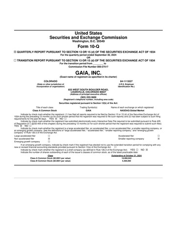 Thumbnail Gaia 10-Q Quarterly Report FY 