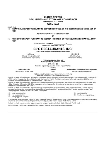 Thumbnail BJ's Restaurants
 10-Q Quarterly Report FY 