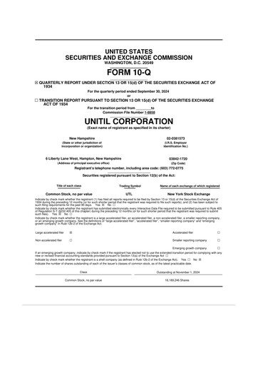 Miniature Unitil Corporation
 10-Q Rapport trimestriel 2024 