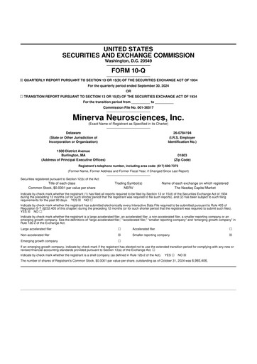Thumbnail Minerva Neurosciences
 10-Q Quarterly Report FY 