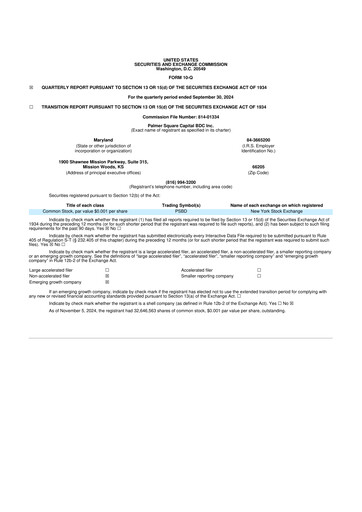 Thumbnail Palmer Square Capital BDC 10-Q Quarterly Report FY2024 