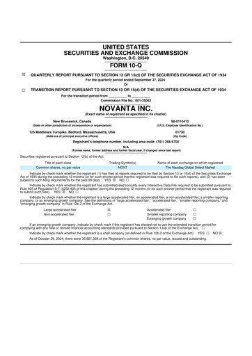 Miniature Novanta 10-Q Rapport trimestriel 2024 