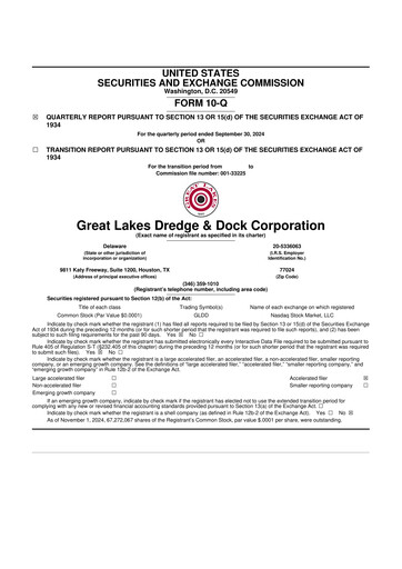 Thumbnail Great Lakes Dredge & Dock Corp. 10-Q Quarterly Report FY2024 