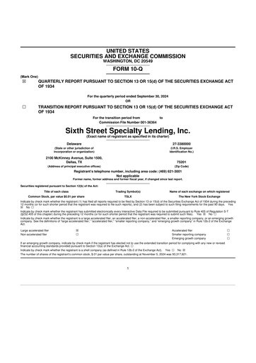 Thumbnail Sixth Street Specialty Lending 10-Q Quarterly Report FY2024 