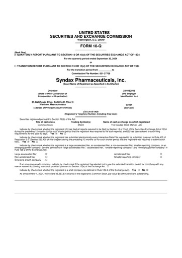 Thumbnail Syndax Pharmaceuticals 10-Q Quarterly Report FY 