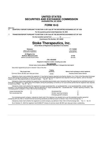 Thumbnail Stoke Therapeutics 10-Q Quarterly Report FY 