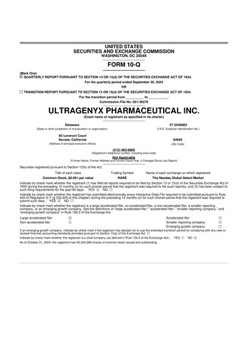 Miniature Ultragenyx Pharmaceutical 10-Q Rapport trimestriel 2024 