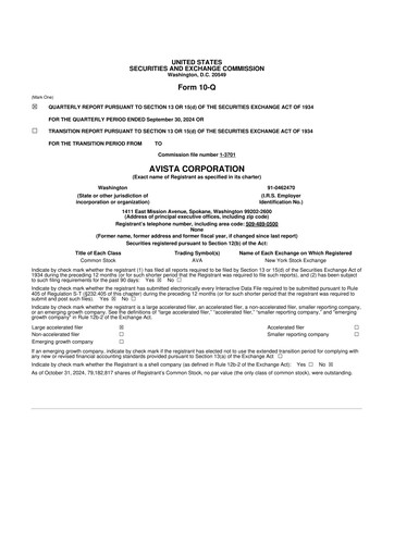 Thumbnail Avista
 10-Q Quarterly Report FY 