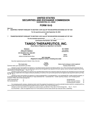 Thumbnail Tango Therapeutics 10-Q Quarterly Report FY 
