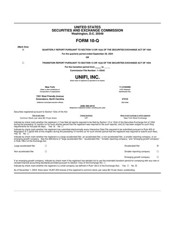 Thumbnail Unifi 10-Q Quarterly Report FY2025 