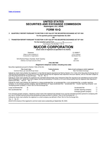 Thumbnail Nucor
 10-Q Quarterly Report FY2024 