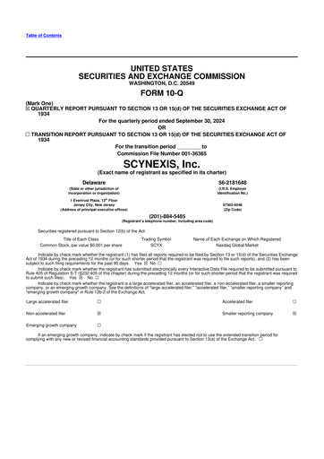 Thumbnail SCYNEXIS 10-Q Quarterly Report FY 
