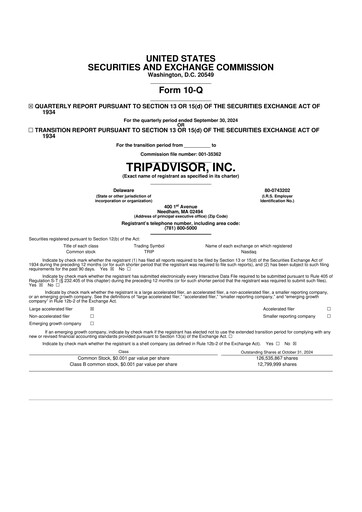 Miniature TripAdvisor 10-Q Rapport trimestriel 2024 