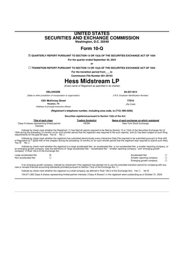 Thumbnail Hess Midstream 10-Q Quarterly Report FY2024 