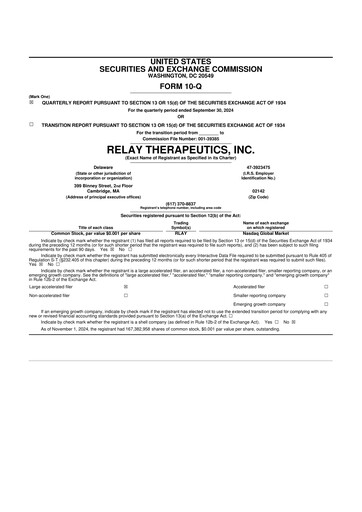 Thumbnail Relay Therapeutics 10-Q Quarterly Report FY 
