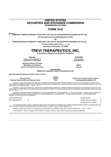 Thumbnail Trevi Therapeutics 10-Q Quarterly Report FY 