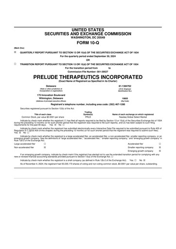 Miniature Prelude Therapeutics 10-Q Rapport trimestriel 2024 