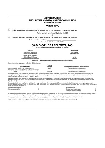 Thumbnail SAB Biotherapeutics 10-Q Quarterly Report FY2024 