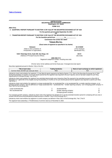 Thumbnail Telesis Bio 10-Q Quarterly Report FY2024 