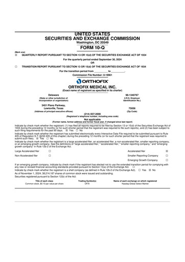 Vorschaubild Orthofix Medical
 10-Q Quartalsbericht 2024 