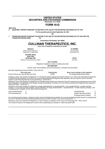 Thumbnail Cullinan Therapeutics 10-Q Quarterly Report FY2024 