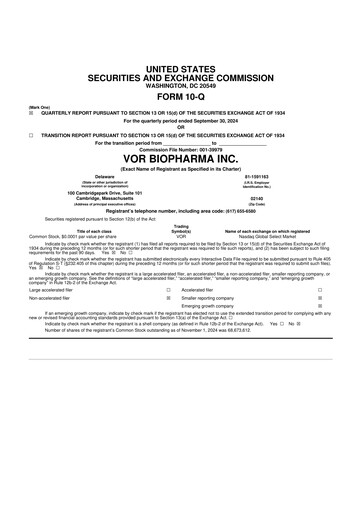 Thumbnail Vor Biopharma 10-Q Quarterly Report FY 