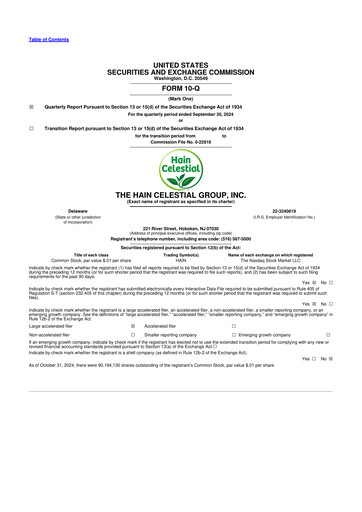 Thumbnail Hain Celestial 10-Q Quarterly Report FY 