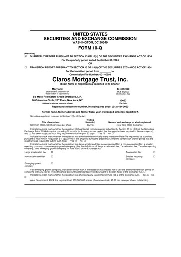 Miniature Claros Mortgage Trust 10-Q Rapport trimestriel 2024 