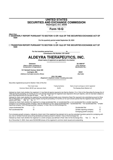 Thumbnail Aldeyra Therapeutics
 10-Q Quarterly Report FY2024 