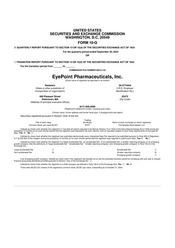 Thumbnail EyePoint Pharmaceuticals
 10-Q Quarterly Report FY 