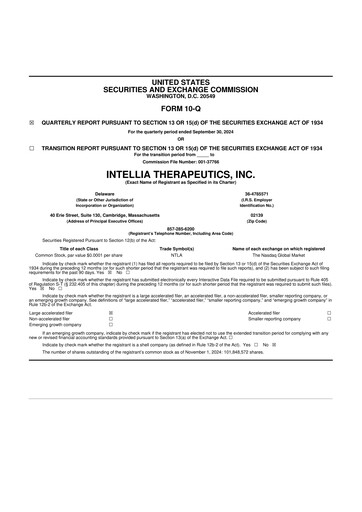 Miniature Intellia Therapeutics 10-Q Rapport trimestriel 2024 