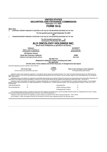 Vorschaubild ALX Oncology 10-Q Quartalsbericht  