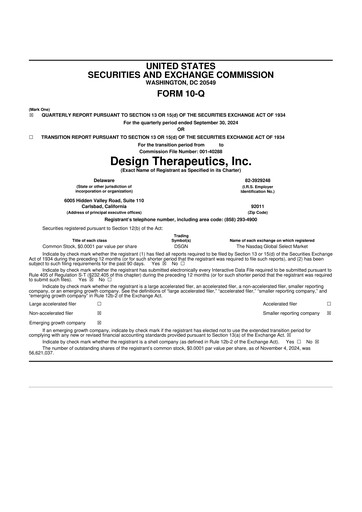 Thumbnail Design Therapeutics 10-Q Quarterly Report FY 