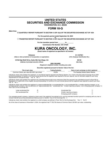 Miniature Kura Oncology
 10-Q Rapport trimestriel 2024 