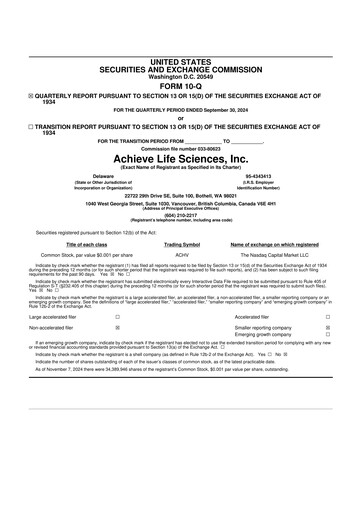 Vorschaubild Achieve Life Sciences
 10-Q Quartalsbericht 2024 