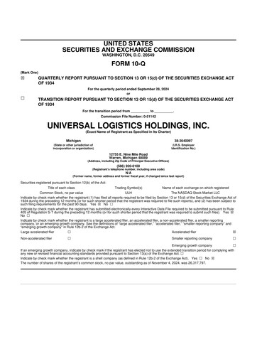 Thumbnail Universal Logistics Holdings 10-Q Quarterly Report FY2024 
