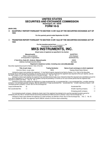 Thumbnail MKS Instruments 10-Q Quarterly Report FY2024 