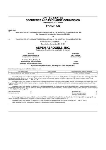 Miniature Aspen Aerogels 10-Q Rapport trimestriel 2024 