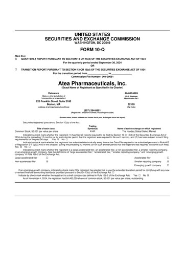 Thumbnail Atea Pharmaceuticals 10-Q Quarterly Report FY2024 