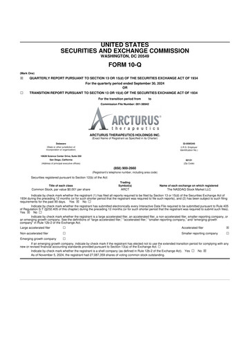 Thumbnail Arcturus Therapeutics
 10-Q Quarterly Report FY 