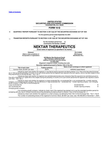Thumbnail Nektar Therapeutics
 10-Q Quarterly Report FY2024 
